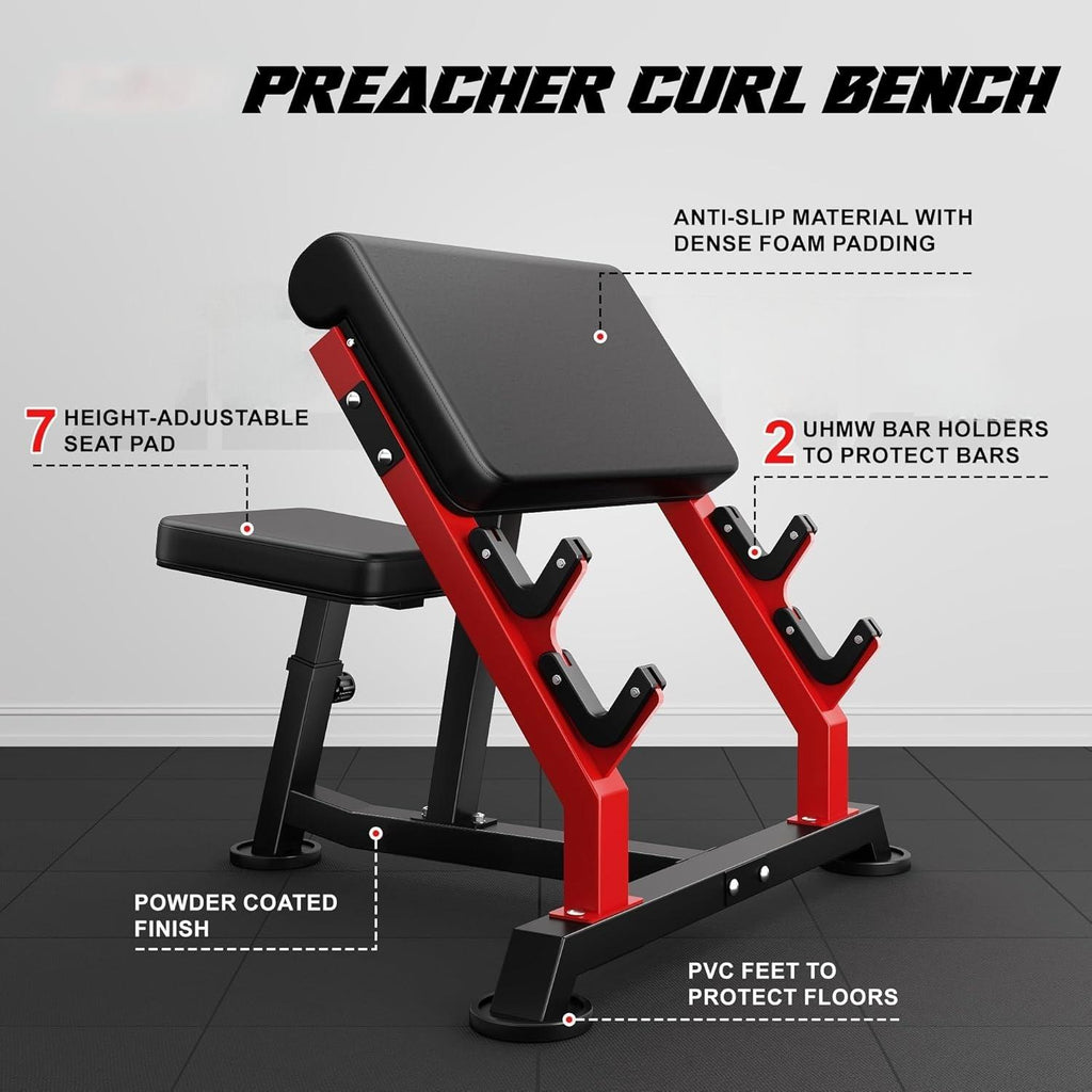 Preacher Curl Bench, Bicep Curl Machine with 70 LBS and Olympic Barbel ...