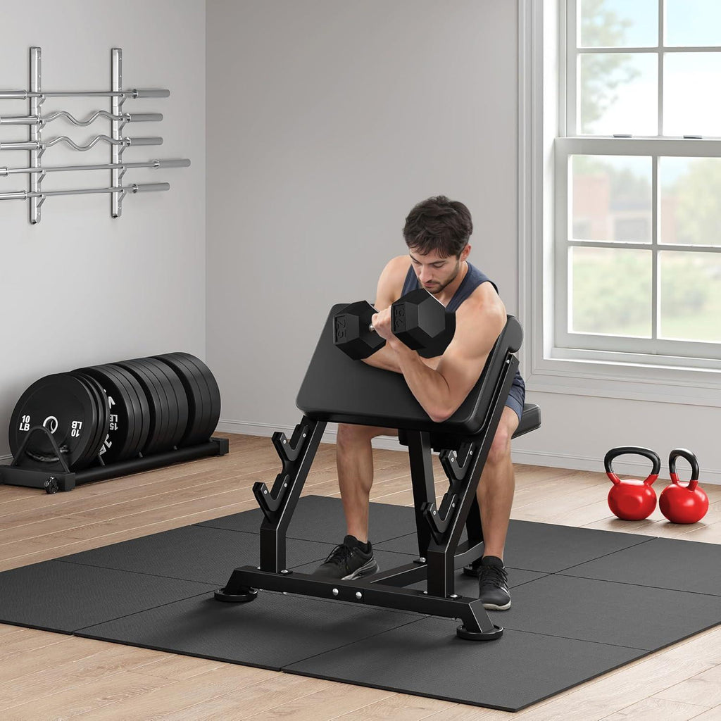 Preacher Curl Bench, Bicep Curl Machine with 70 LBS and Olympic Barbel ...