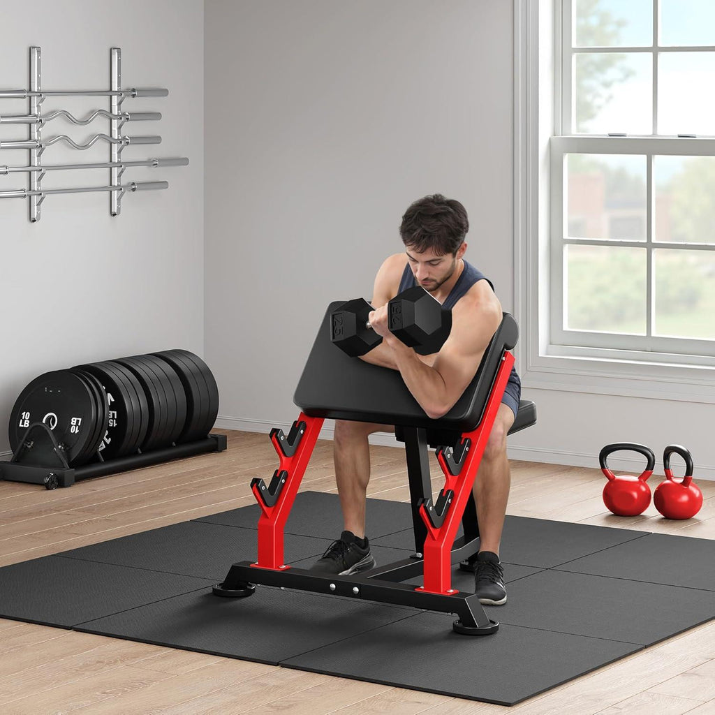 Preacher Curl Bench, Bicep Curl Machine with 70 LBS and Olympic Barbel ...